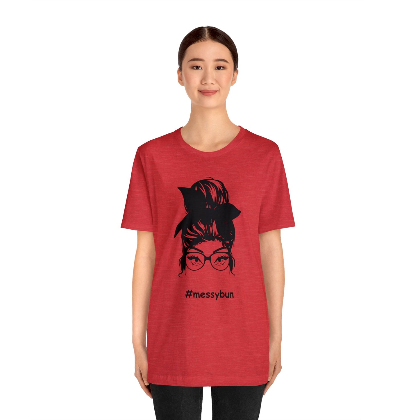 messybun w/glasses Unisex Jersey Tee