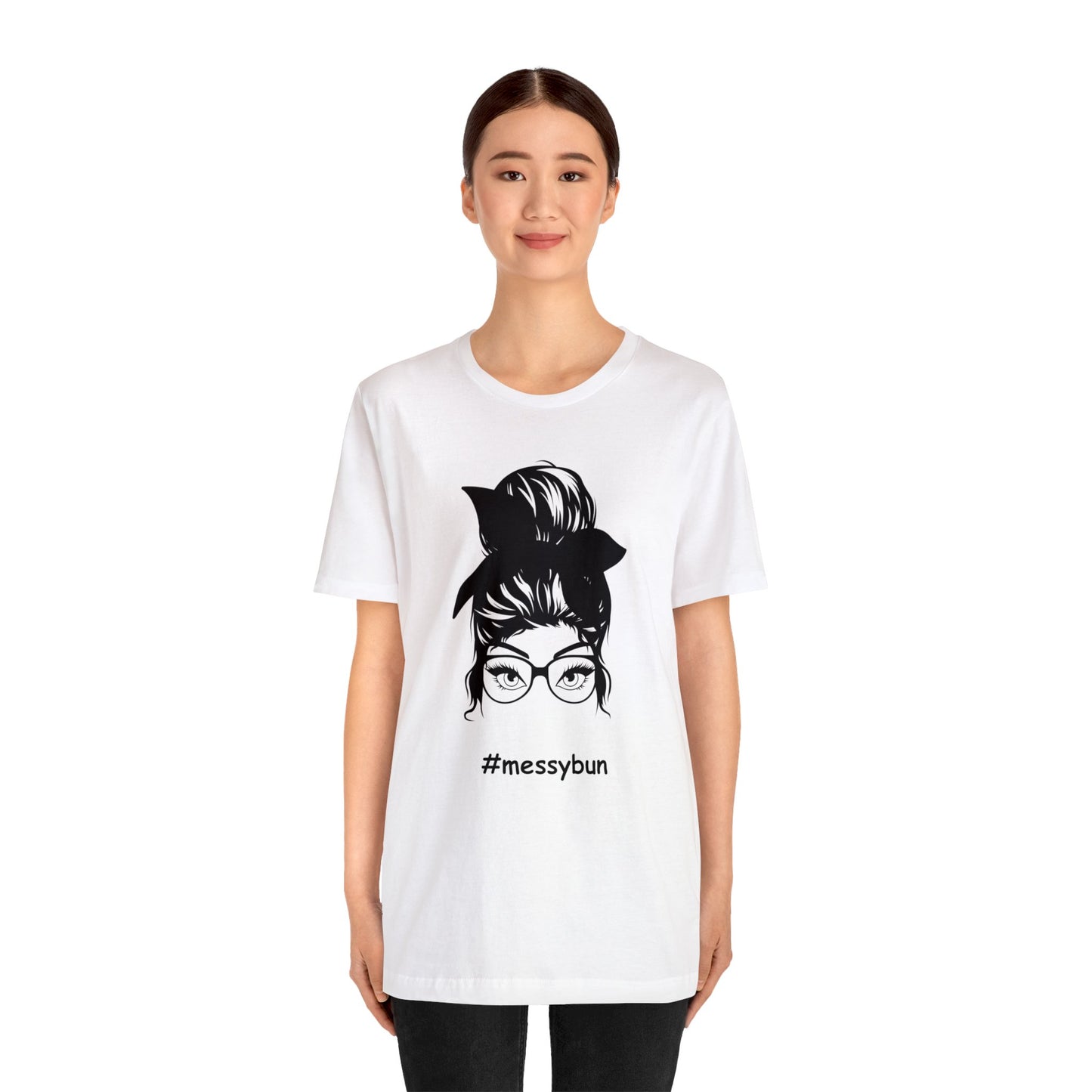 messybun w/glasses Unisex Jersey Tee