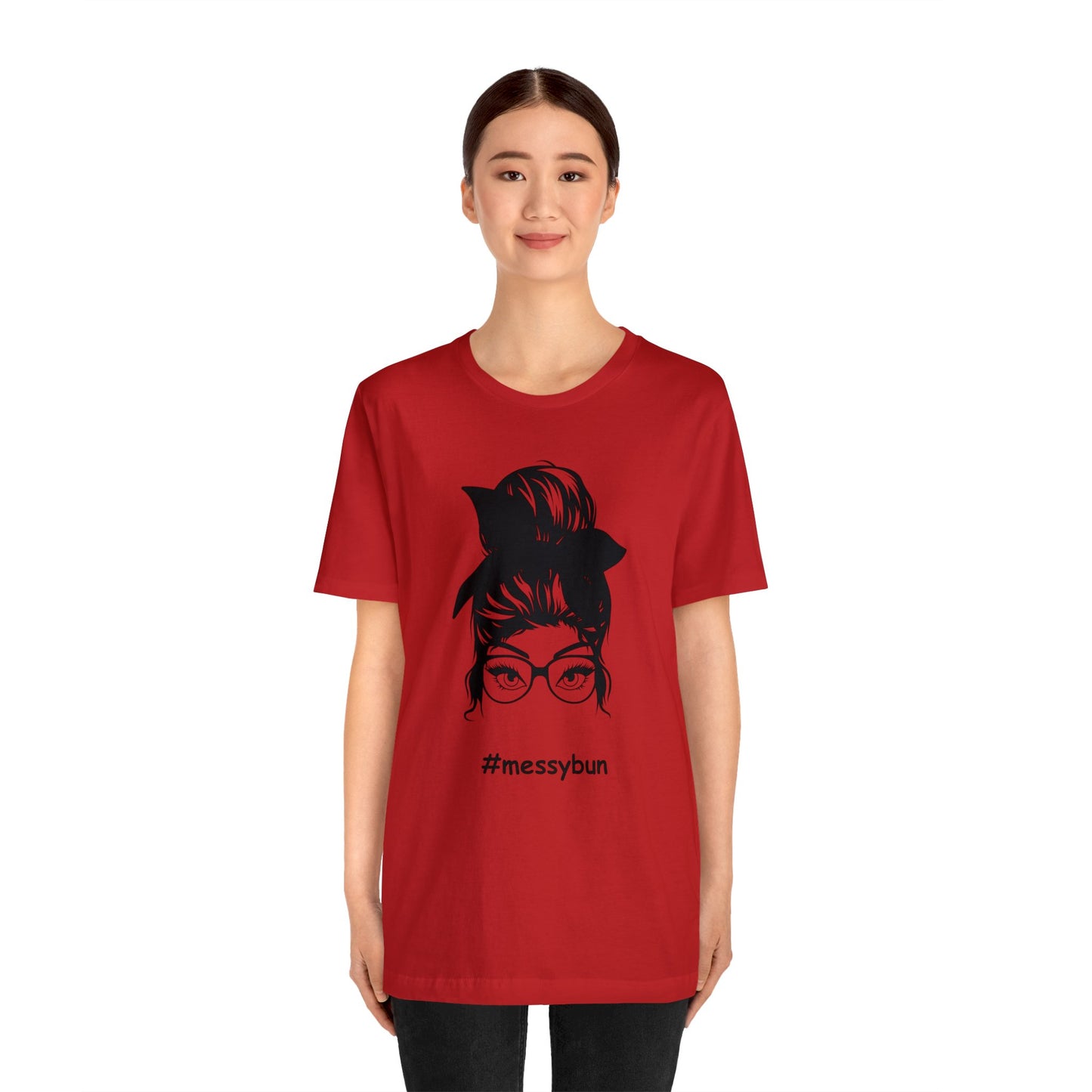 messybun w/glasses Unisex Jersey Tee