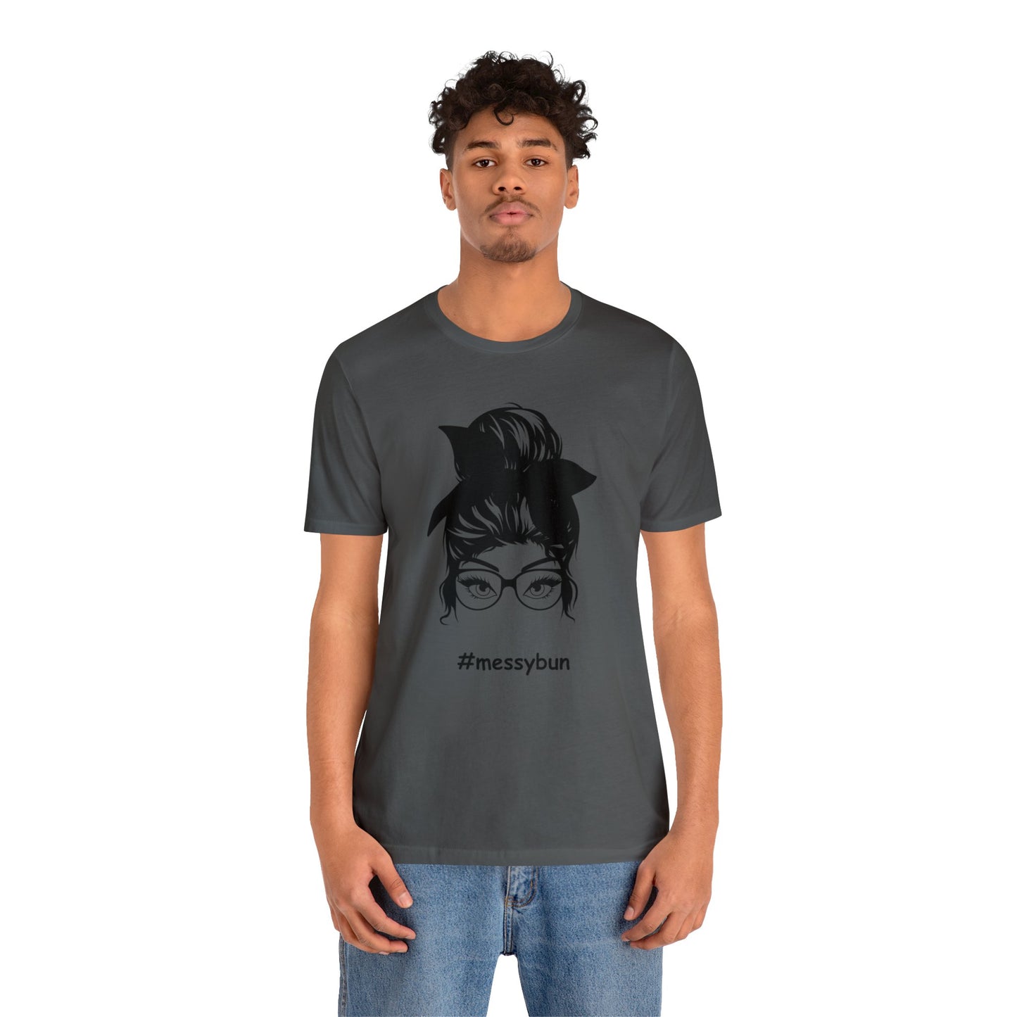 messybun w/glasses Unisex Jersey Tee