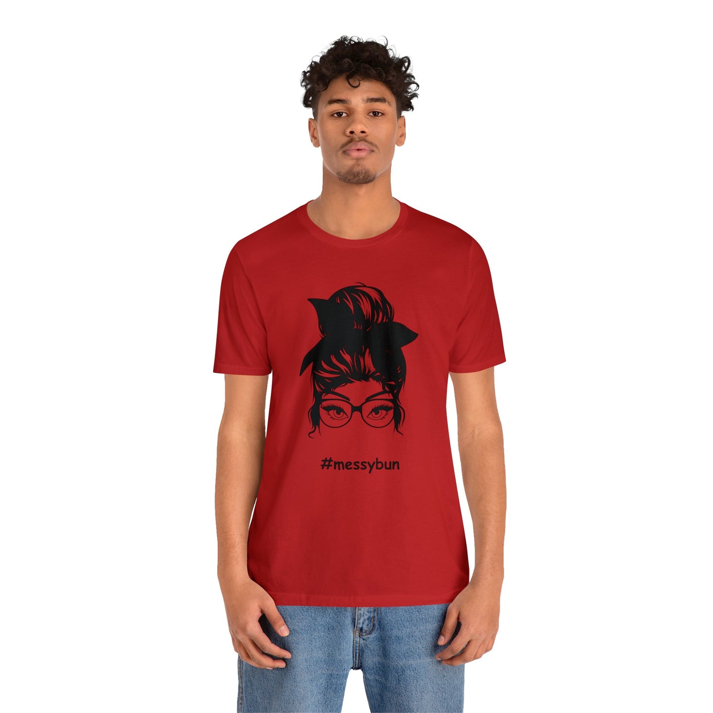 messybun w/glasses Unisex Jersey Tee