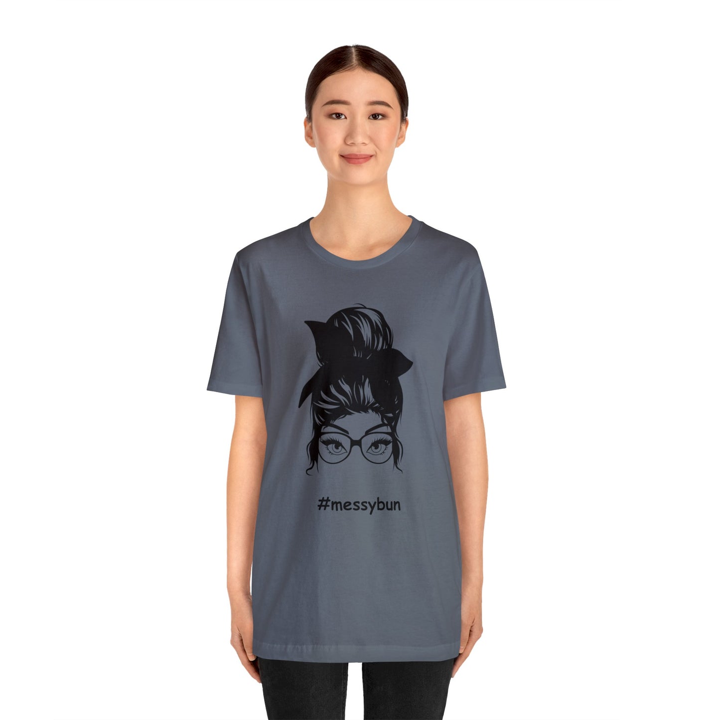 messybun w/glasses Unisex Jersey Tee