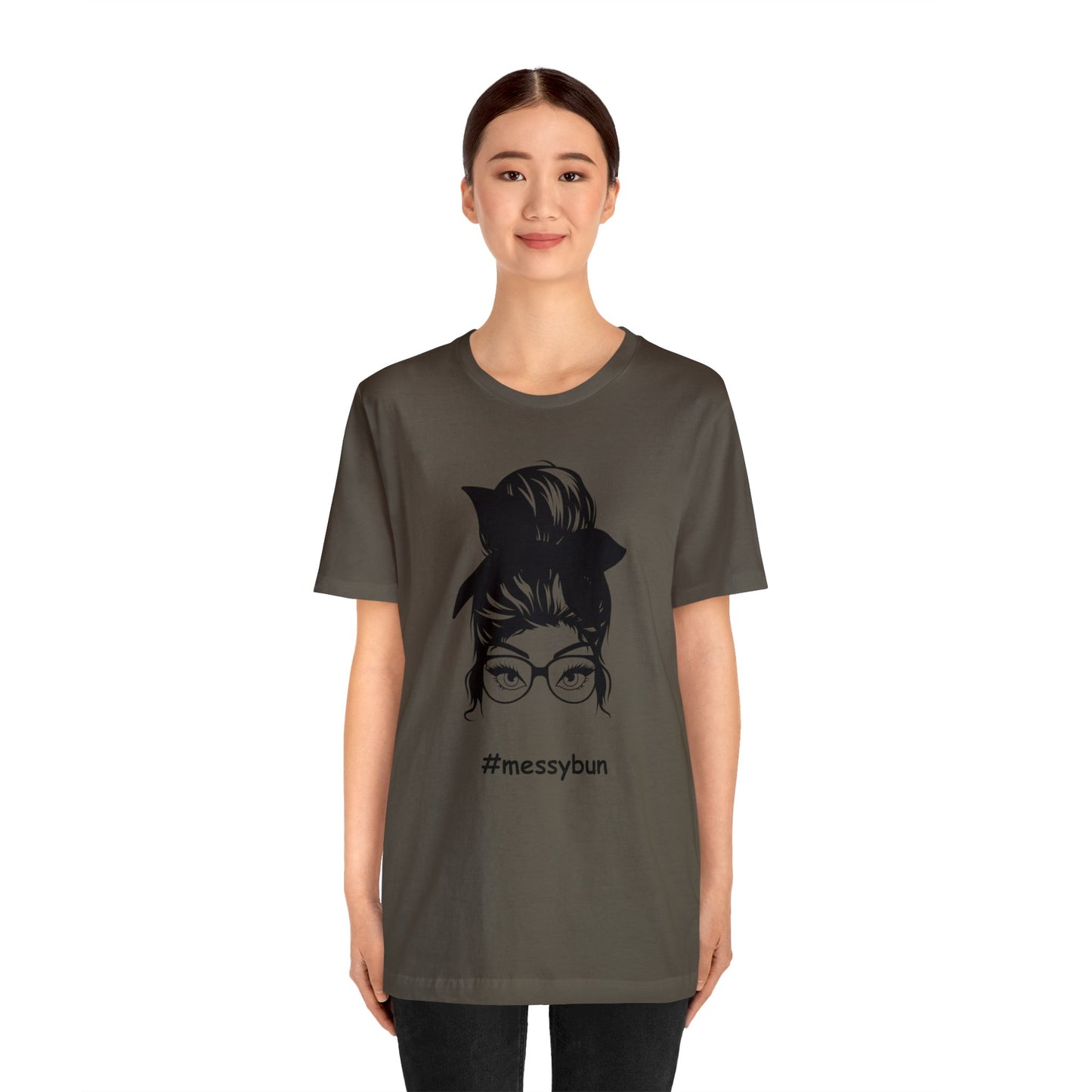messybun w/glasses Unisex Jersey Tee