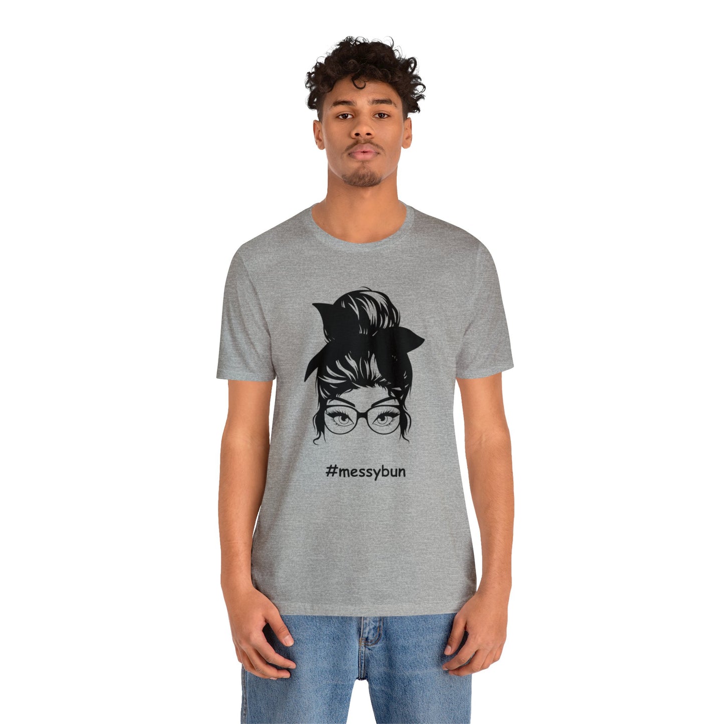 messybun w/glasses Unisex Jersey Tee
