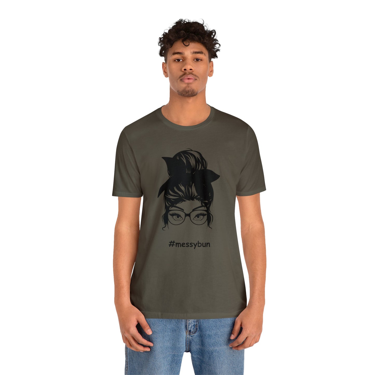 messybun w/glasses Unisex Jersey Tee