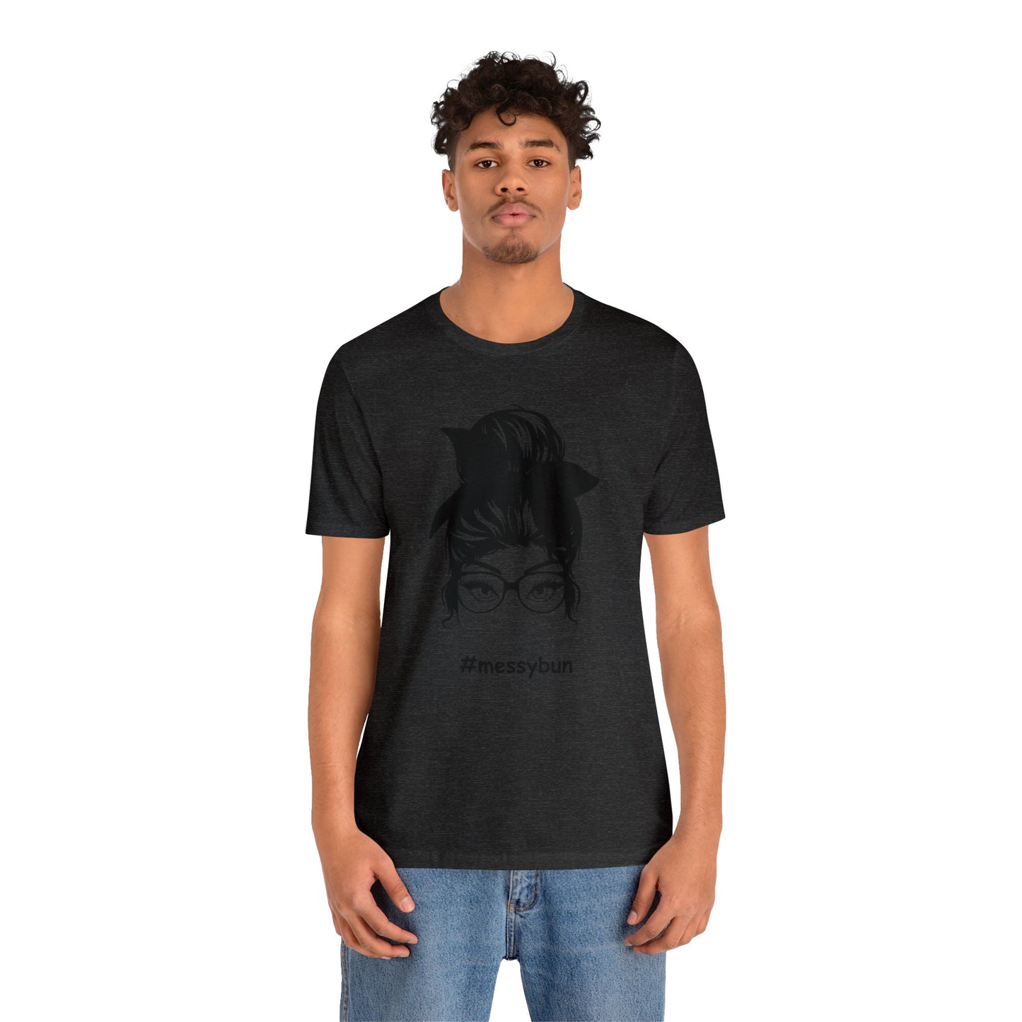 messybun w/glasses Unisex Jersey Tee