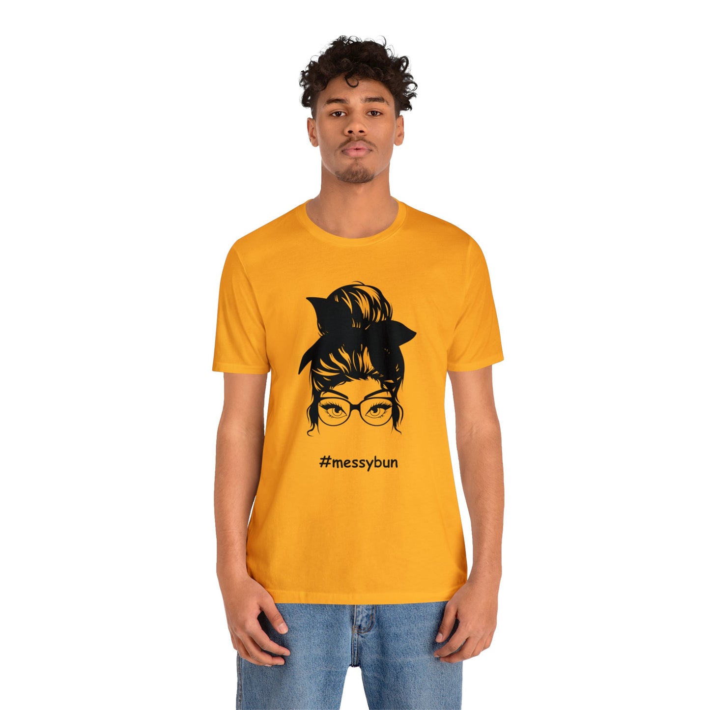 messybun w/glasses Unisex Jersey Tee