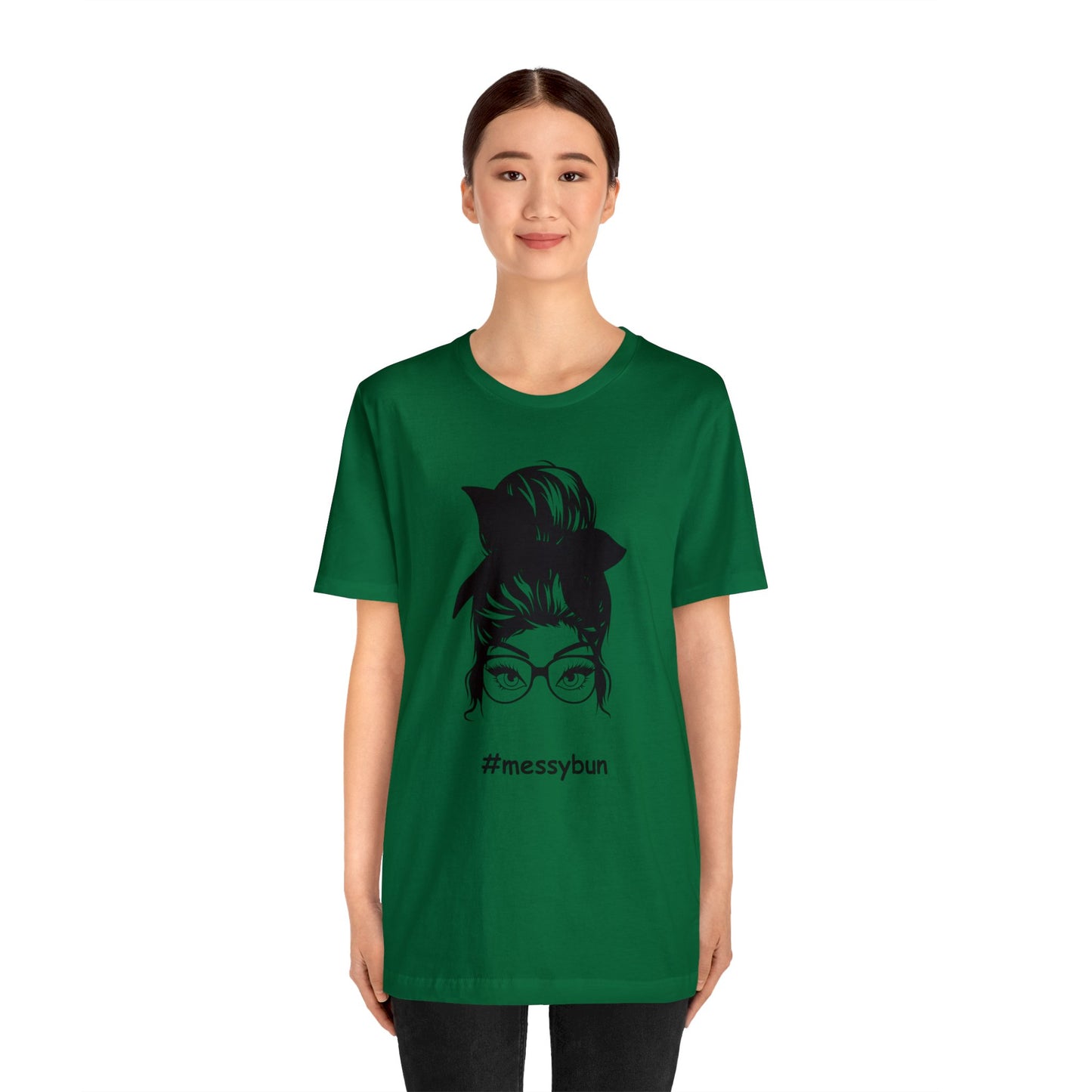messybun w/glasses Unisex Jersey Tee