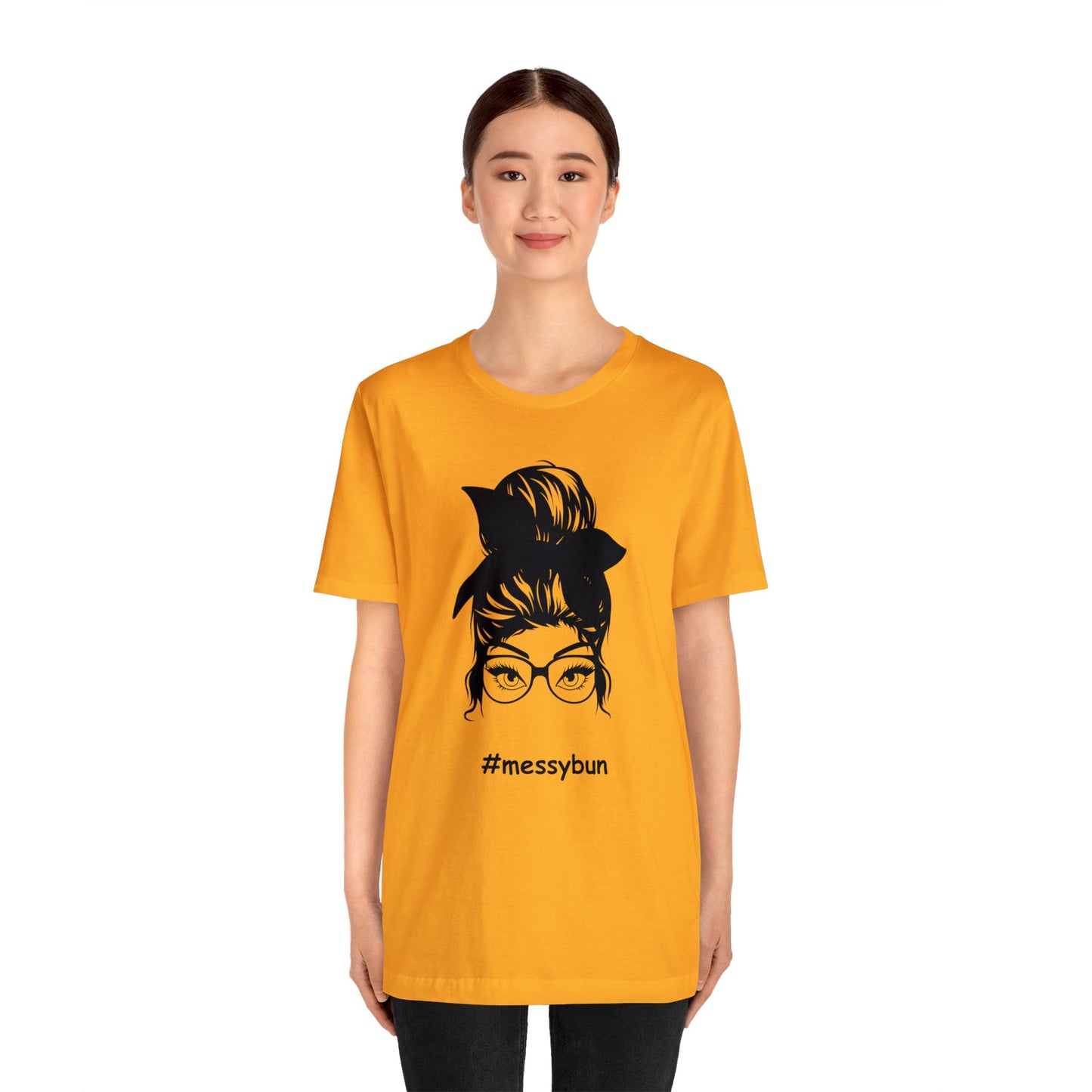 messybun w/glasses Unisex Jersey Tee