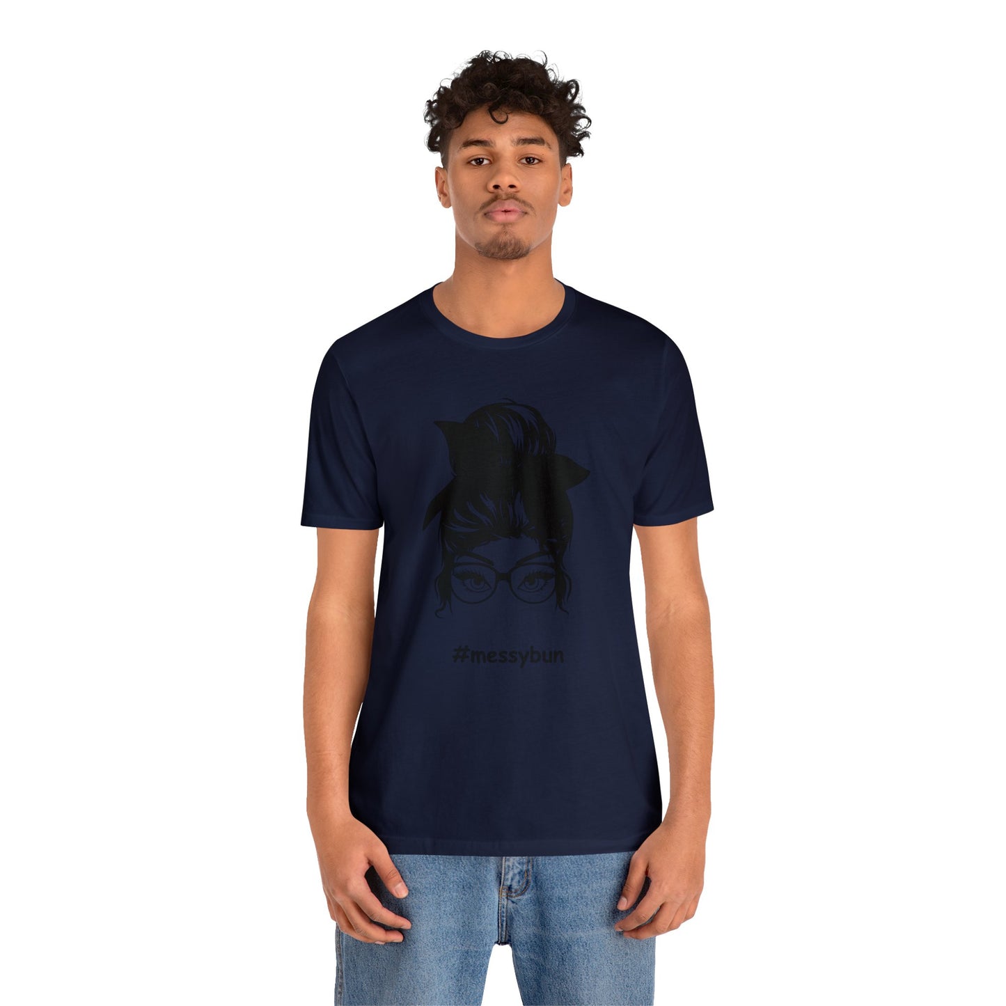 messybun w/glasses Unisex Jersey Tee