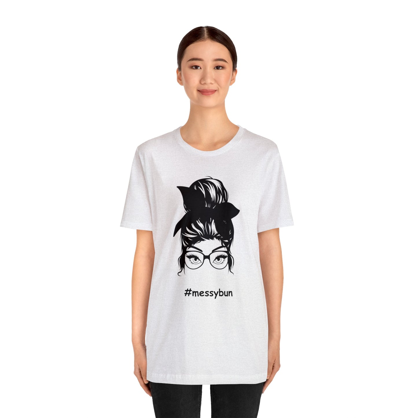messybun w/glasses Unisex Jersey Tee