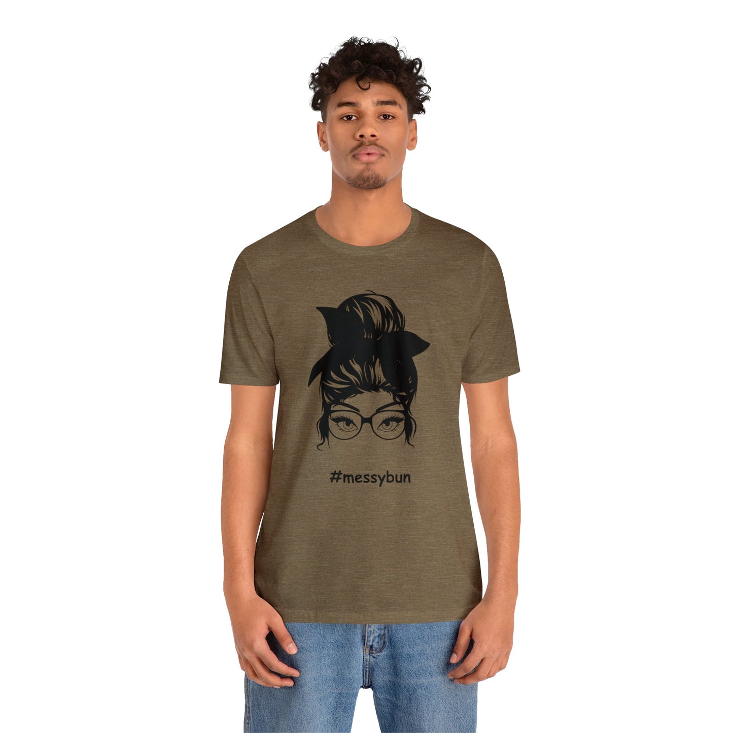 messybun w/glasses Unisex Jersey Tee