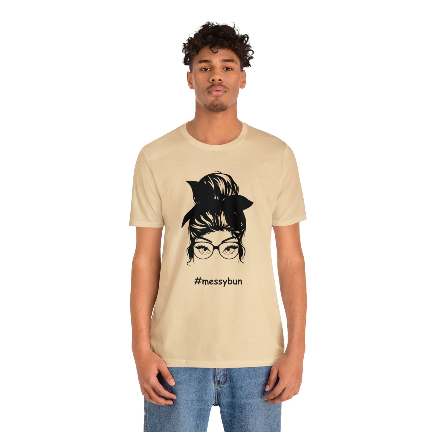 messybun w/glasses Unisex Jersey Tee