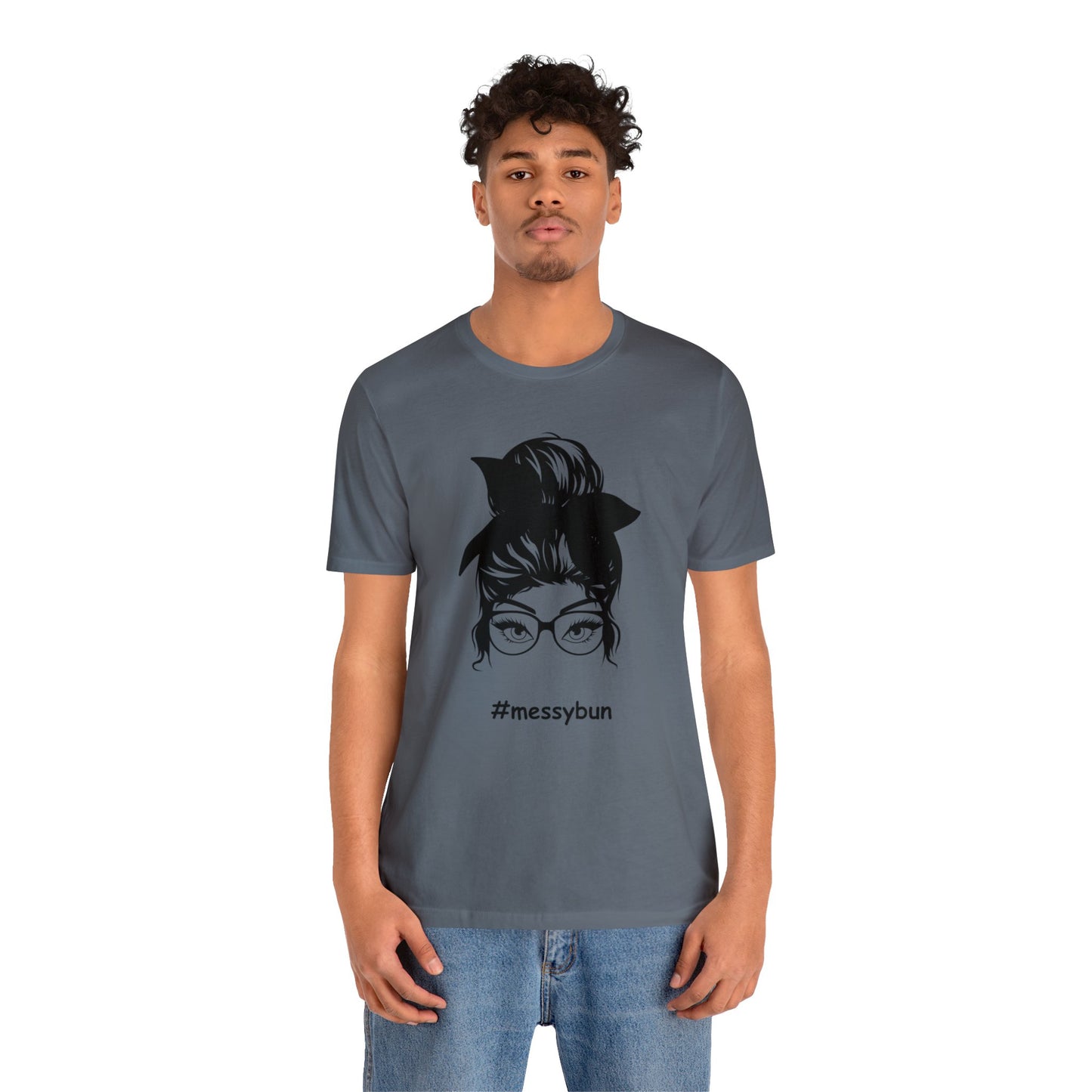 messybun w/glasses Unisex Jersey Tee