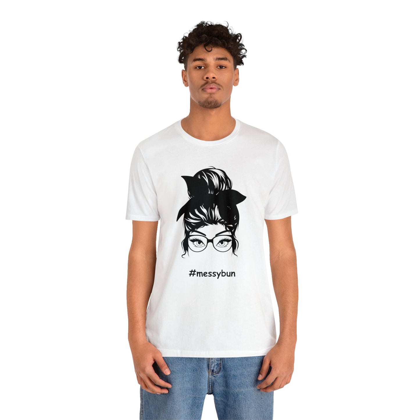messybun w/glasses Unisex Jersey Tee